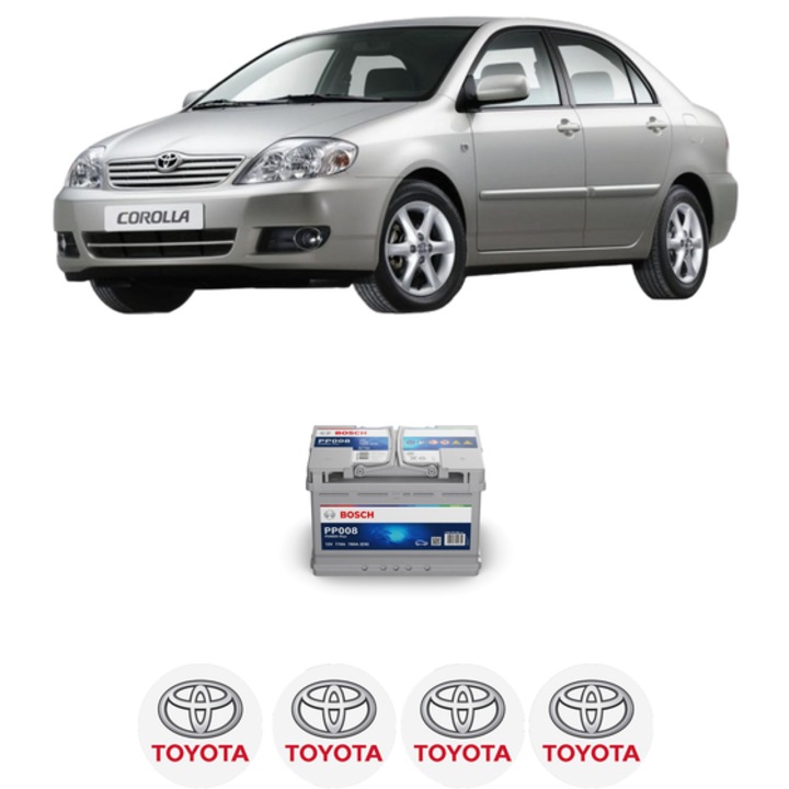Baterie Acumulator 77 Ah 12 V 780 A TOYOTA COROLLA Saloon (_E12_) 2.0 D-4D (CDE120_, CDE120R) din 2002-2006 KW 66 CP 90 CMC 1995, auto, Bosch, 4x Stickere auto cu TOYOTA