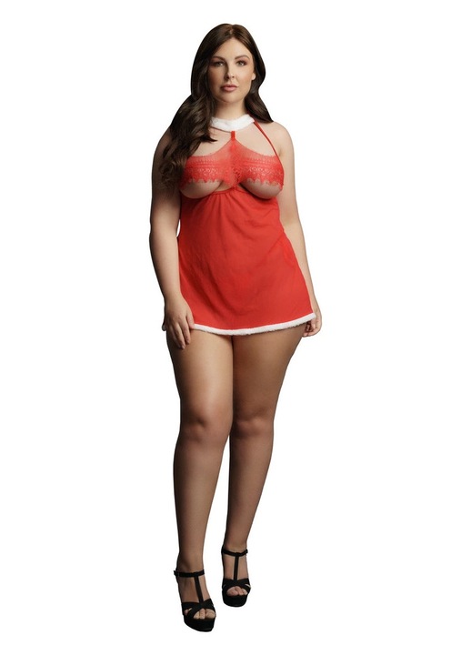 Babydoll ShotsToys Merry Plus Size babaruha szett, piros, nyakkendővel, szexi fehérnemű, One Size INTL