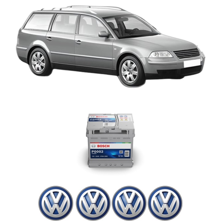 Baterie Acumulator 52 Ah 12 V 470 A Volkswagen PASSAT B5.5 Variant (3B6) 1.6 din 2000-2005 KW 75 CP 102 CMC 1595, auto, Bosch, 4x Stickere auto cu Volkswagen
