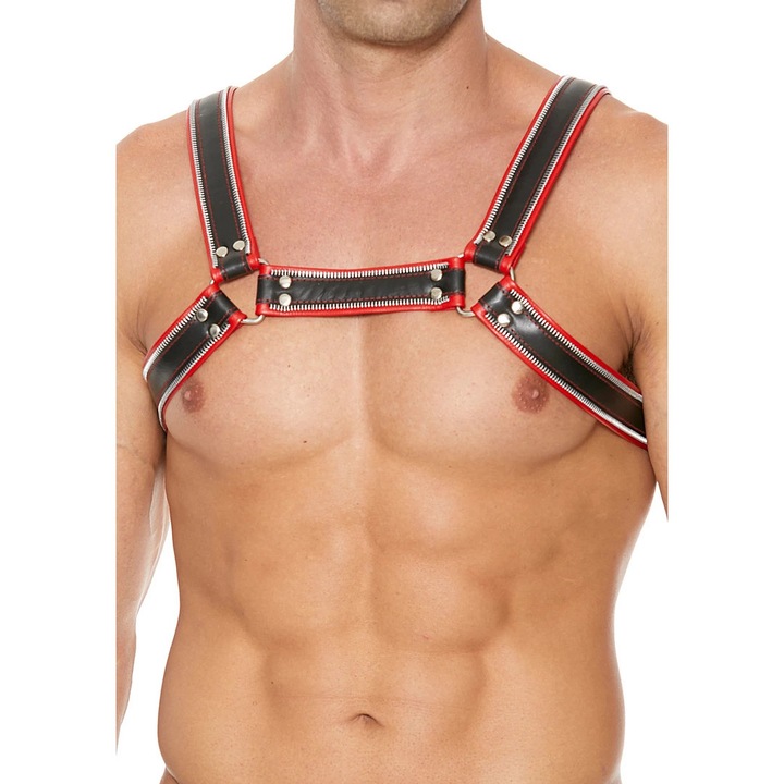 Ham Bulldog Ouch! L/XL, piele naturala, 4 curele reglabile, negru cu detalii argintii