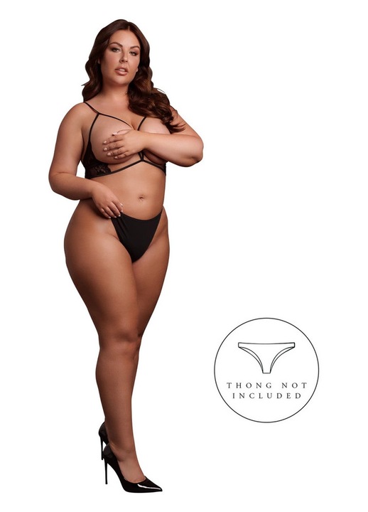 OBSESSIVE háromszög melltartó nyitott kosarakkal, nagy méret, fekete csipke, XL-4XL