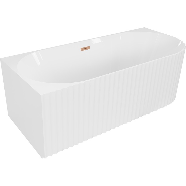 Cada independenta de colt Mexen Gia, striata, stanga 170 x 80 cm, alb lucios, preaplin cupru periat - 52701708000L-65