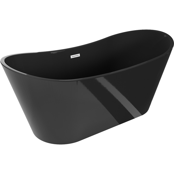 Cada freestanding Montana, 170x80cm, negru, acril, evacuare centrala