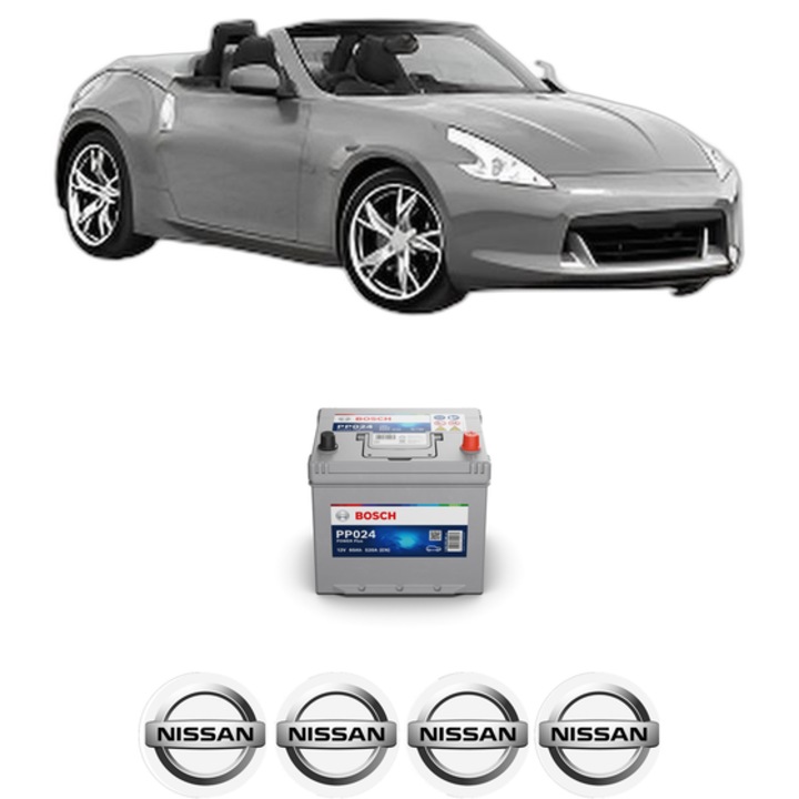 Baterie Acumulator 60 Ah 12 V 520 A NISSAN 370Z Roadster (Z34) 3.7 din 2009 KW 243 CP 330 CMC 3696, auto, Bosch, 4x Stickere auto cu NISSAN
