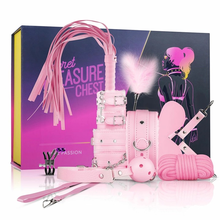Set Accesorii BDSM Secret Pleasure Chest, 11 elemente, roz