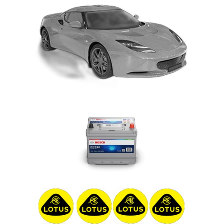 Baterie Acumulator 70 Ah 12 V 540 A LOTUS EVORA 3.5 S din 2010-2016 KW 258 CP 351 CMC 3456, auto, Bosch, 4x Stickere auto cu LOTUS