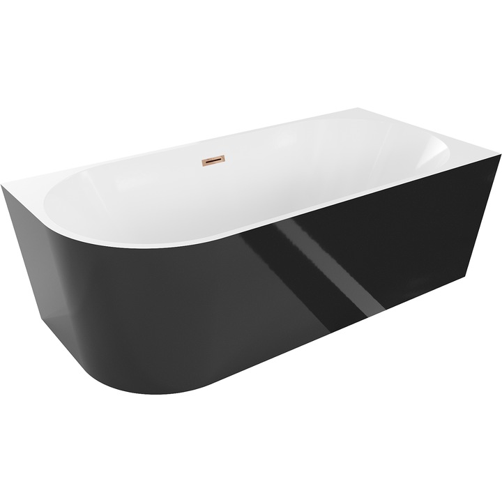 Mexen Mia cadasca de baie autonoma coltara dreapta 160 x 75 cm, alb/black, scurgere aur roz - 52691607575P-60