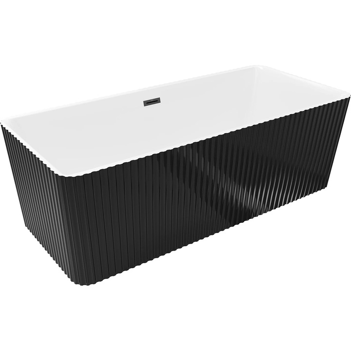 Mexen Nila cada de sine statatoare cu caneluri 170 x 75 cm, alb/negru, preaplin negru - 52841708075-70