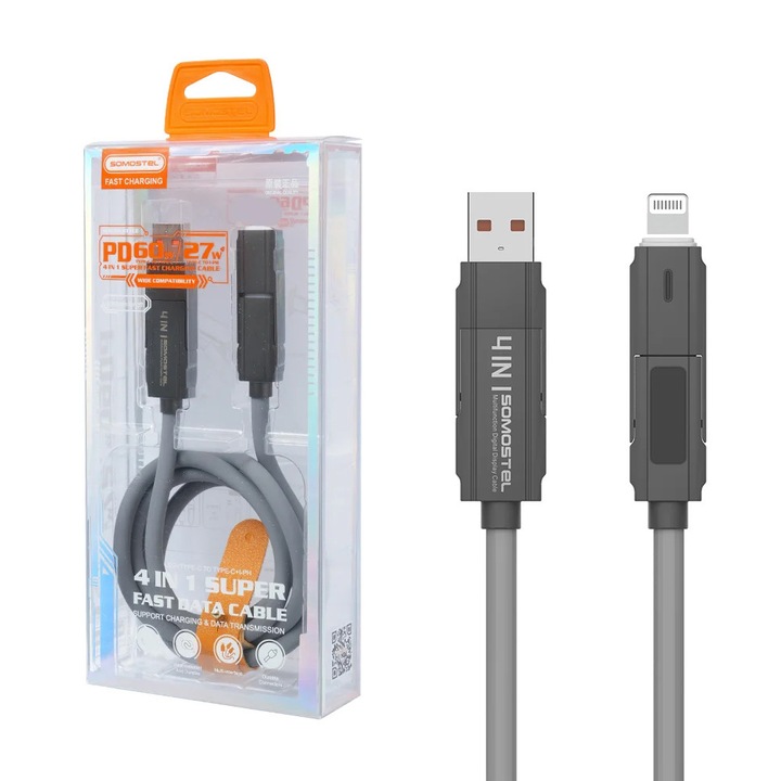 Cabluri de date telefoane, Somostel, cablu USB 4w1, 3,1A, 60W, argintiu