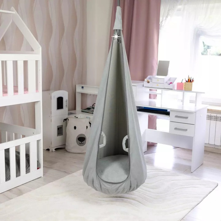 Hamac suspendat pentru copii, Muminky, 160x70cm, gri, max. 60kg