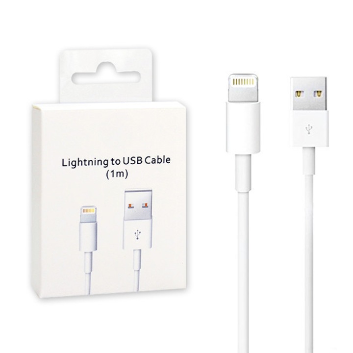 Cablu de date Ecobox Lightning USB 1m, compatibil cu Apple, alb