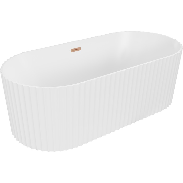 Mexen Paola cada freestanding ribata 150 x 75 cm, alb mat, preaplin cupru periat - 52721507501-65