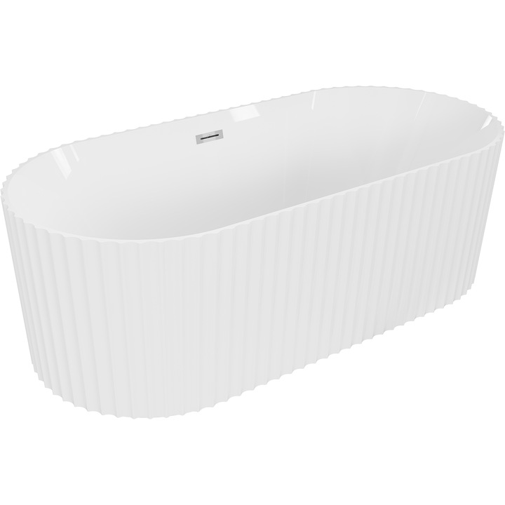 Cada freestanding Mexen Paola, cu striatii, 170 x 80 cm, alb lucios, preaplin cromat - 52721708000-01