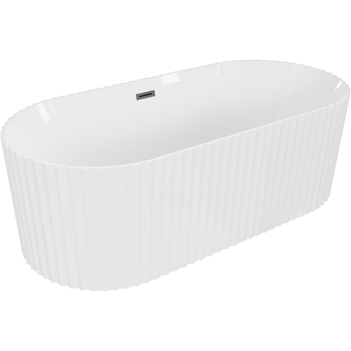 Cada freestanding Mexen Paola striata 150 x 75 cm, alb lucios, preaplin gun metal - 52721507500-95