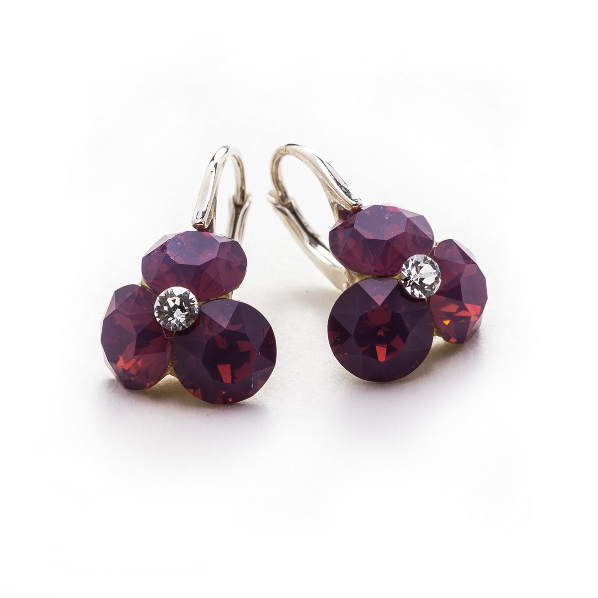 Cercei Argint DaviCrystals cu cristale trifoi cu leverback mic cyclamen opal