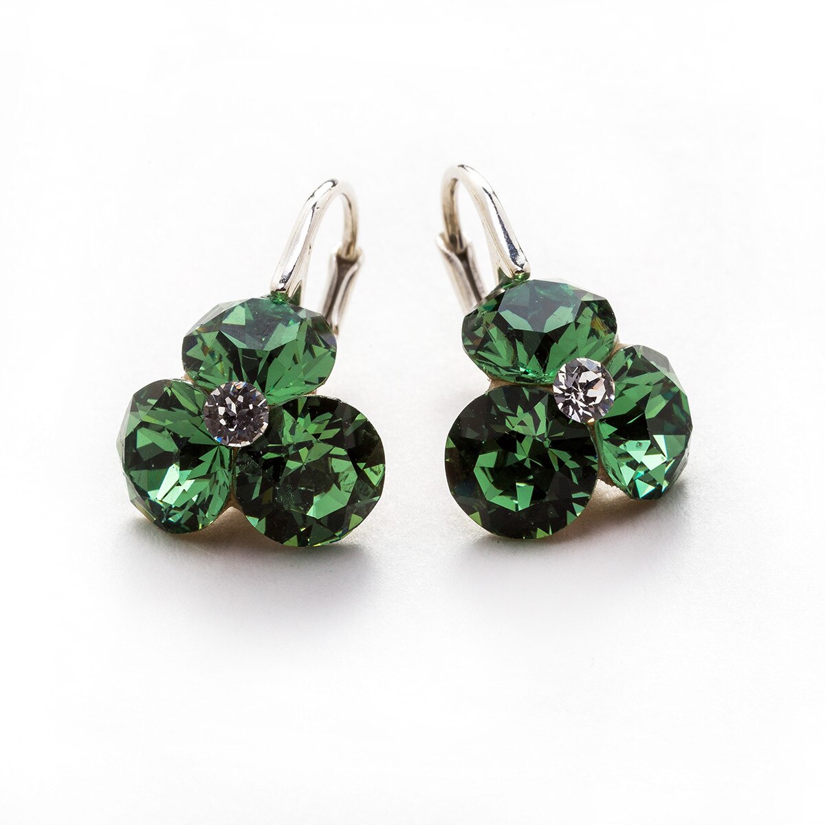 Cercei Argint DaviCrystals cu cristale trifoi cu leverback mic ernite