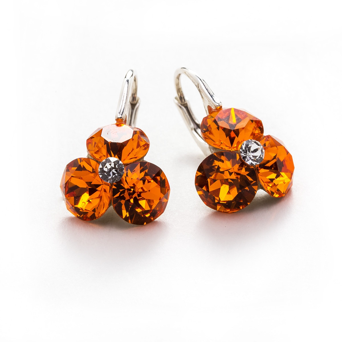 Cercei Argint DaviCrystals cu cristale trifoi cu leverback mic tangerine