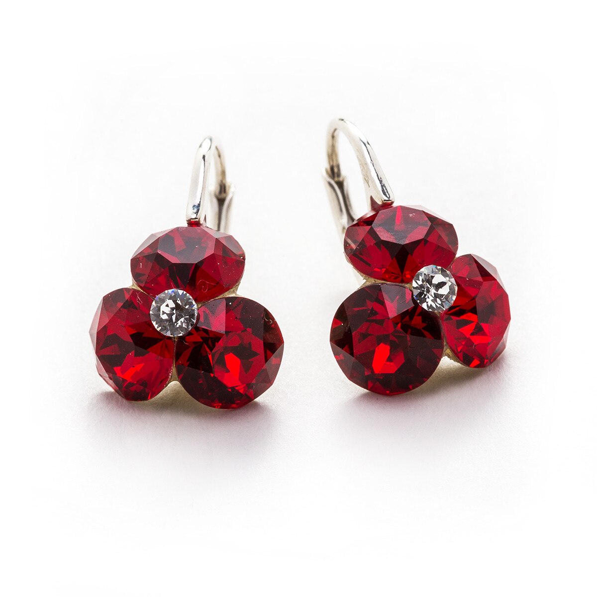 Cercei Argint DaviCrystals cu cristale trifoi cu leverback mic siam