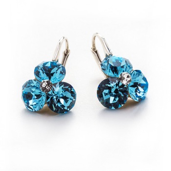 Cercei Argint DaviCrystals cu cristale trifoi cu leverback mic aquamarine Cercei Argint DaviCrystals cu cristale trifoi cu leverback mic aquamarine