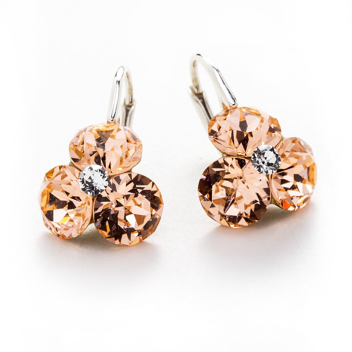 Cercei Argint DaviCrystals cu cristale trifoi cu leverback mic light peach