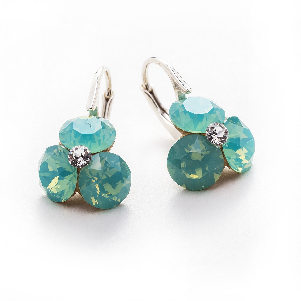 Cercei Argint DaviCrystals cu cristale trifoi cu leverback mic pacific opal