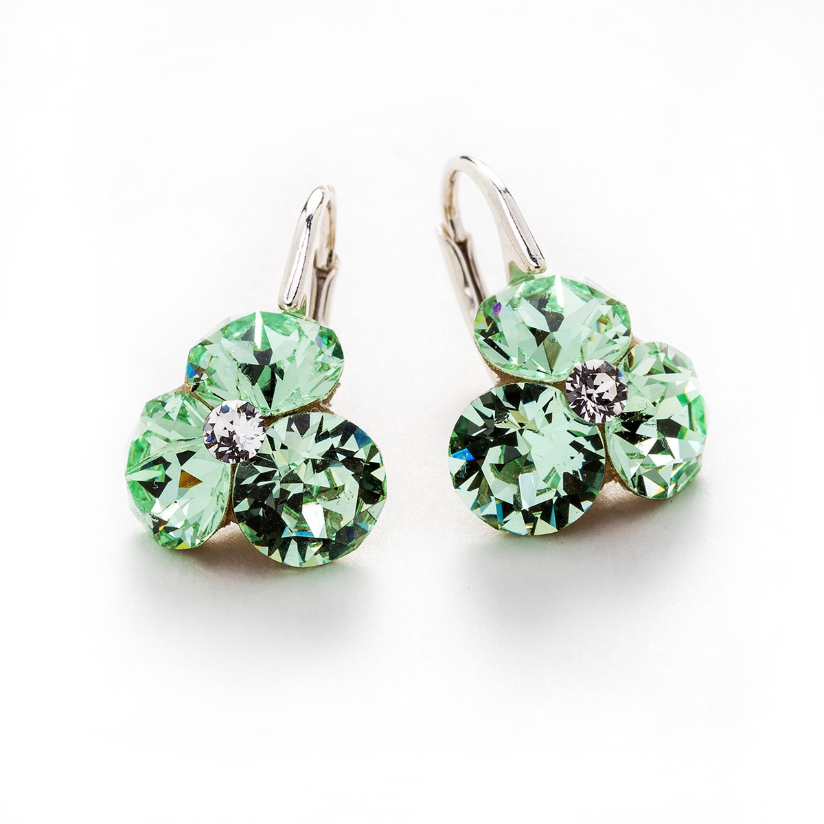 Cercei Argint DaviCrystals cu cristale trifoi cu leverback mic chrysolite