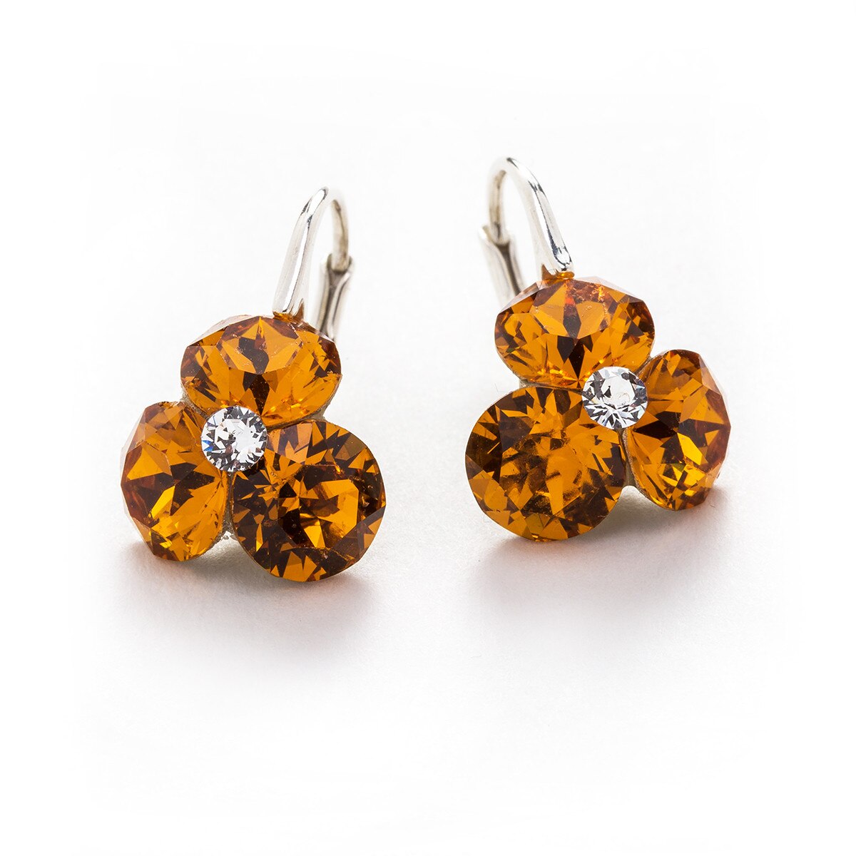 Cercei Argint DaviCrystals cu cristale trifoi cu leverback mic topaz