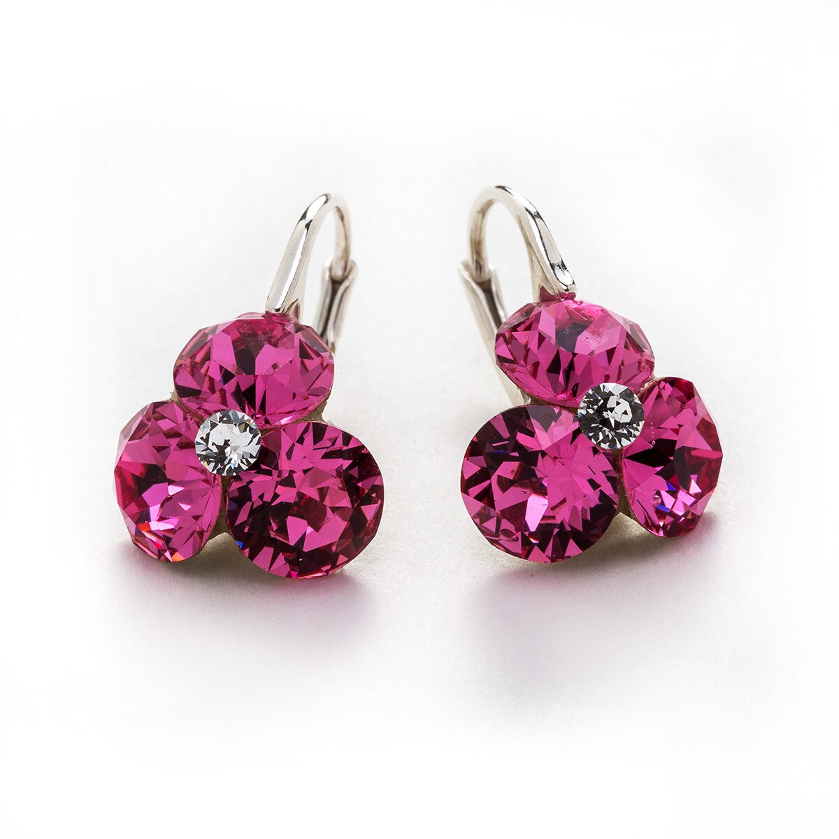 Cercei Argint DaviCrystals cu cristale trifoi cu leverback mic rose