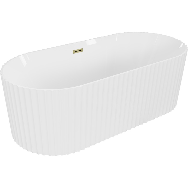 Mexen Paola cada de baie independenta cu caneluri 150 x 75 cm, alb lucios, preaplin auriu - 52721507500-50