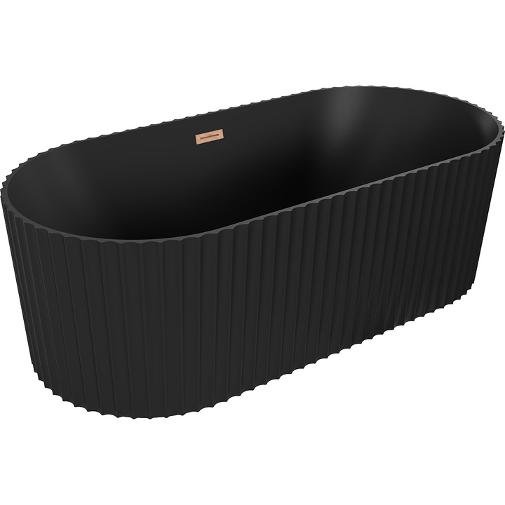 Cada freestanding Mexen Paola cu riflaje 170 x 80 cm, negru mat, preaplin cupru periat