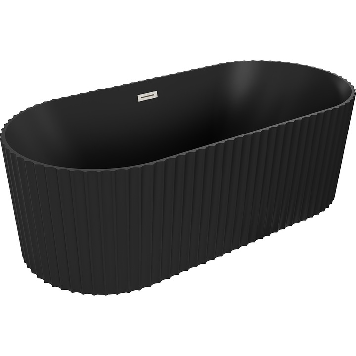 Mexen Paola cada de baie freestanding striata 150 x 75 cm, negru mat, preaplin nichel periat - 52721507571-97