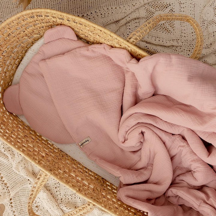 Lenjerie patut Muminky 100x130cm, muslin, brudny roz