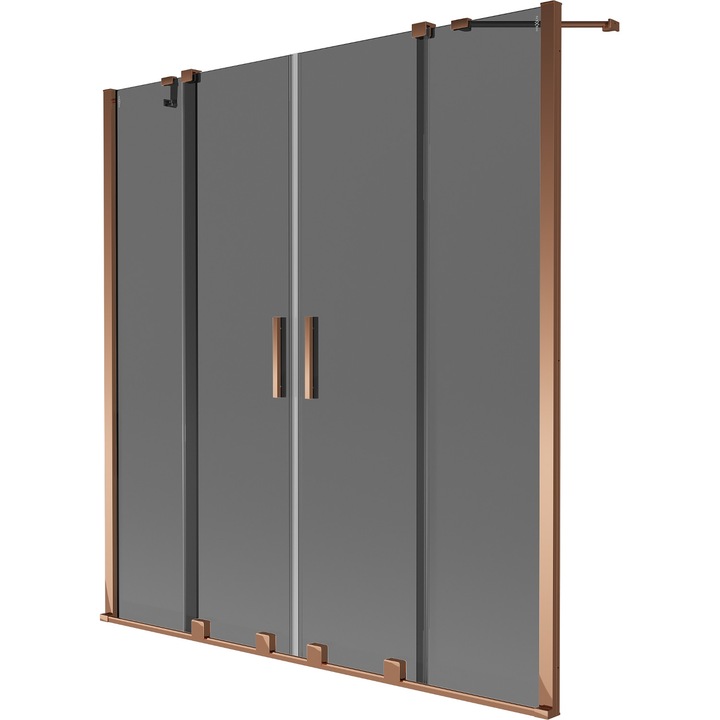 Mexen Velar Duo paravan de baie cu 2 usi glisante 140 x 150 cm, grafit, aur roz - 896-140-000-42-60