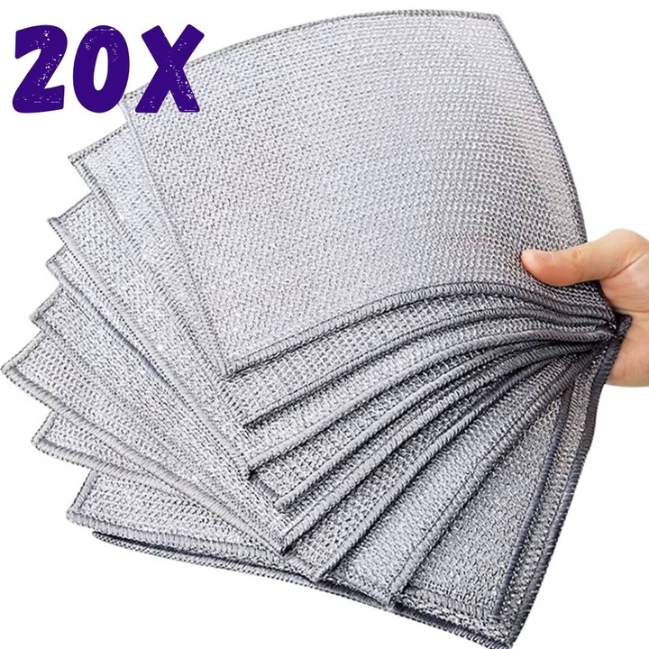Pachet 20 lavete Practic, Curat Argintiu Curat, reutilizabile, pentru vase, 30x30cm