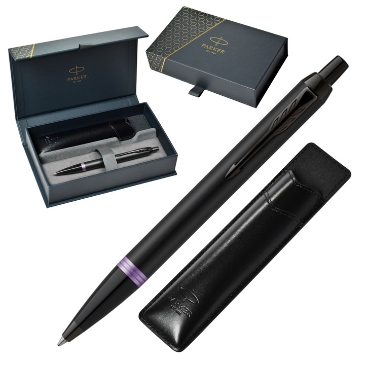 Pix Parker IM Marine Blue, mecanism buton, husa din piele