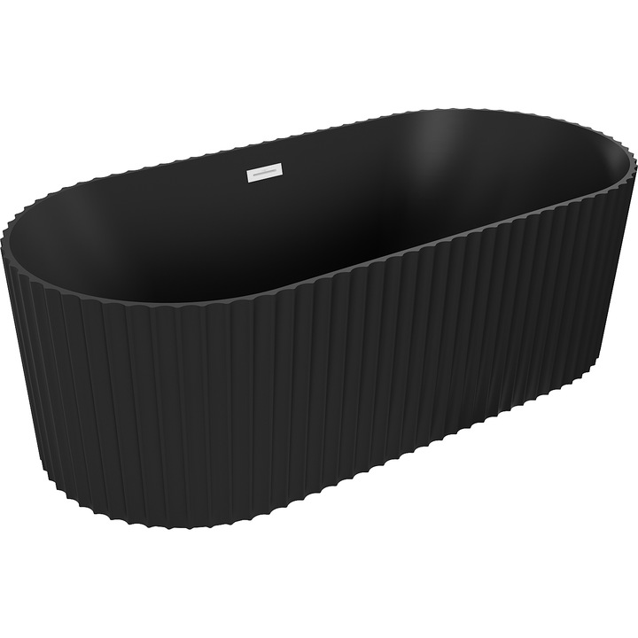 Cada freestanding Mexen Paola cu striatii 170 x 80 cm, negru mat, preaplin alb - 52721708071-20