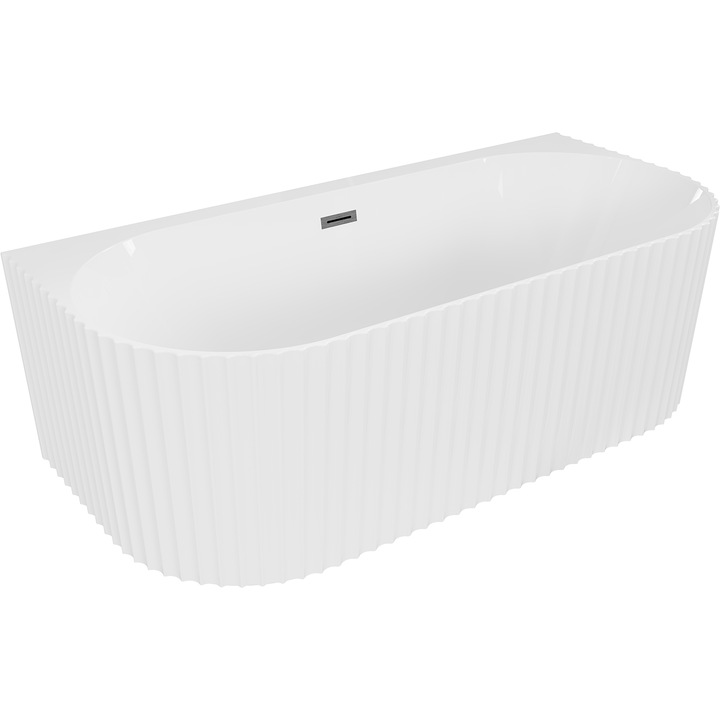 Mexen Sella cada freestanding aproapiata de perete, ondulat 150 x 75 cm, alb lucios, preaplin gun gray periat - 52711507500-66