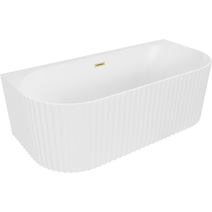 Cada Mexen Sella freestanding langa perete, cu striatii 150 x 75 cm, alb mat, preaplin auriu periat - 52711507501-55