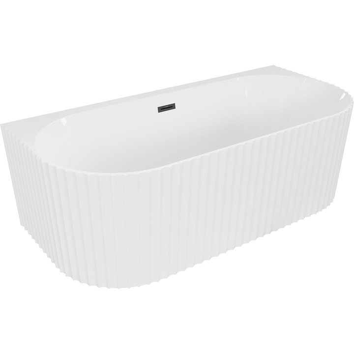 Mexen Sella cada de baie independenta, cu montare pe perete, canelata 170 x 80 cm, alb lucios, preaplin negru - 52711708000-70