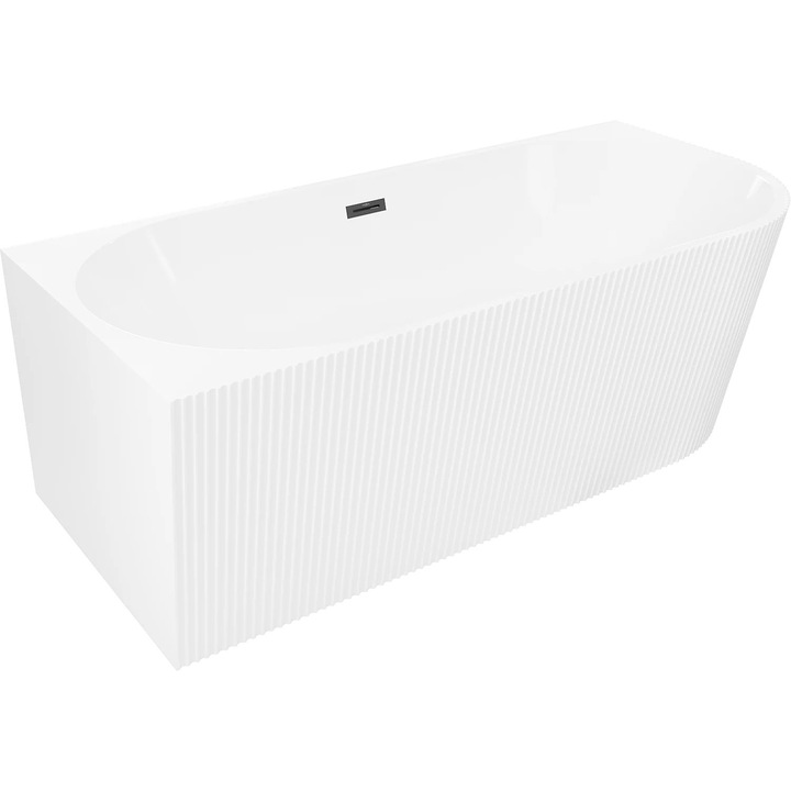 Cada de colt freestanding Mexen Silo stanga striata 170 x 80 cm, alba, preaplin negru - 52891708000L-70