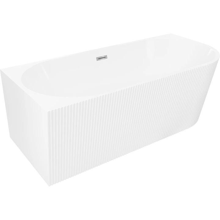 Mexen Silo cada freestanding colt stanga canelata 170 x 80 cm, alba, preaplin crom - 52891708000L-01