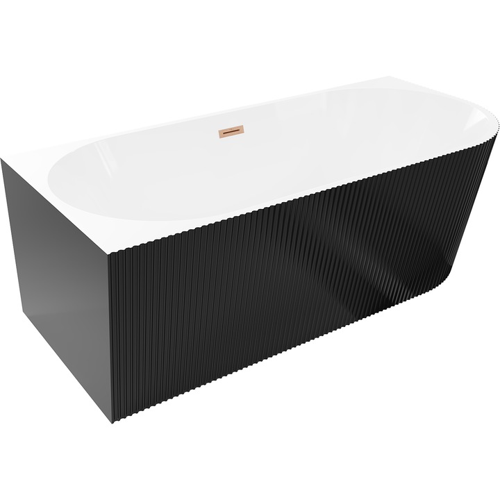 Mexen Silo cada de baie libera de colt stanga striata 150 x 75 cm, alb/negru, preaplin cupru periat - 52891507575L-65