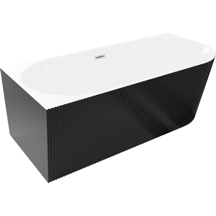 Mexen Silo cada de sine statatoare coltara stanga cu textura 170 x 80 cm, alb/negru, preaplin nichel periat - 52891708075L-97