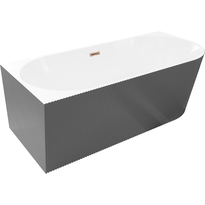 Mexen Silo cada de baie de sine statatoare colt stanga canelata 170 x 80 cm, alb/gri, preaplin aur roz - 52891708062L-60