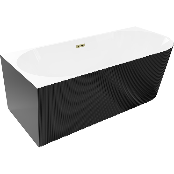 Cada de colt independenta Mexen Silo stanga cu striatii 170 x 80 cm, alb/negru, preaplin auriu - 52891708075L-50