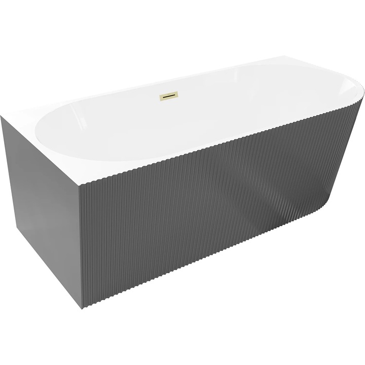 Mexen Silo cada freestanding coltar stanga canelata 170 x 80 cm, alb/gri, preaplin auriu periat - 52891708062L-55