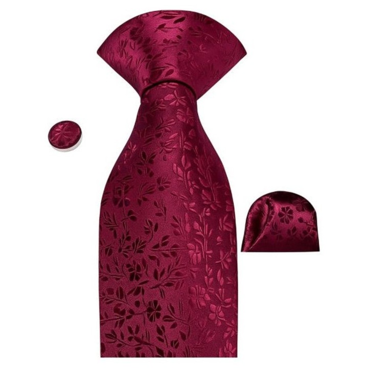 Set cravata matase + batista + butoni, bordo / grena, SCR121