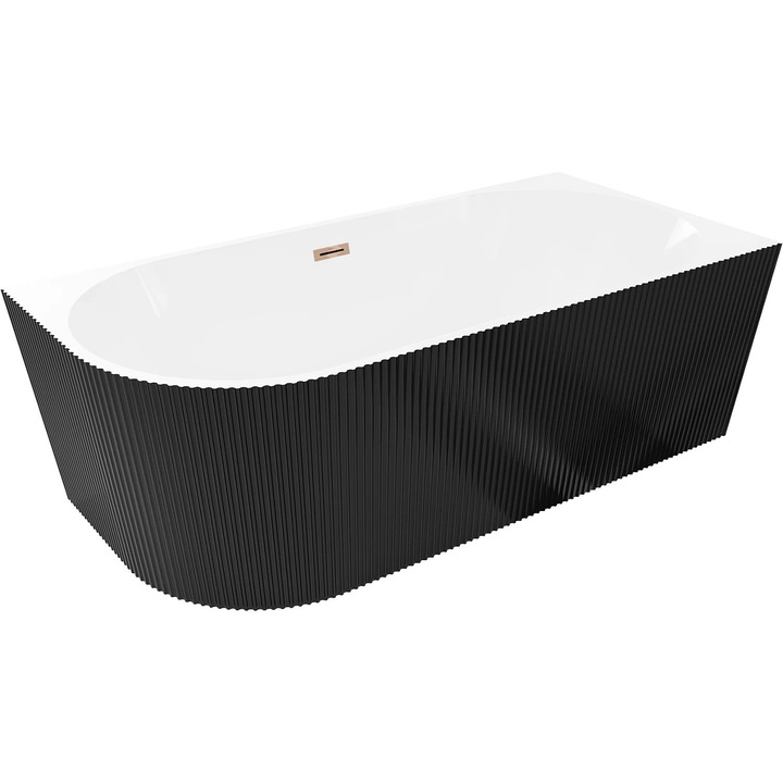 Mexen Silo cada de baie freestanding colt dreapta canelata 170 x 80 cm, alb/negru, preaplin aur roz - 52891708075P-60