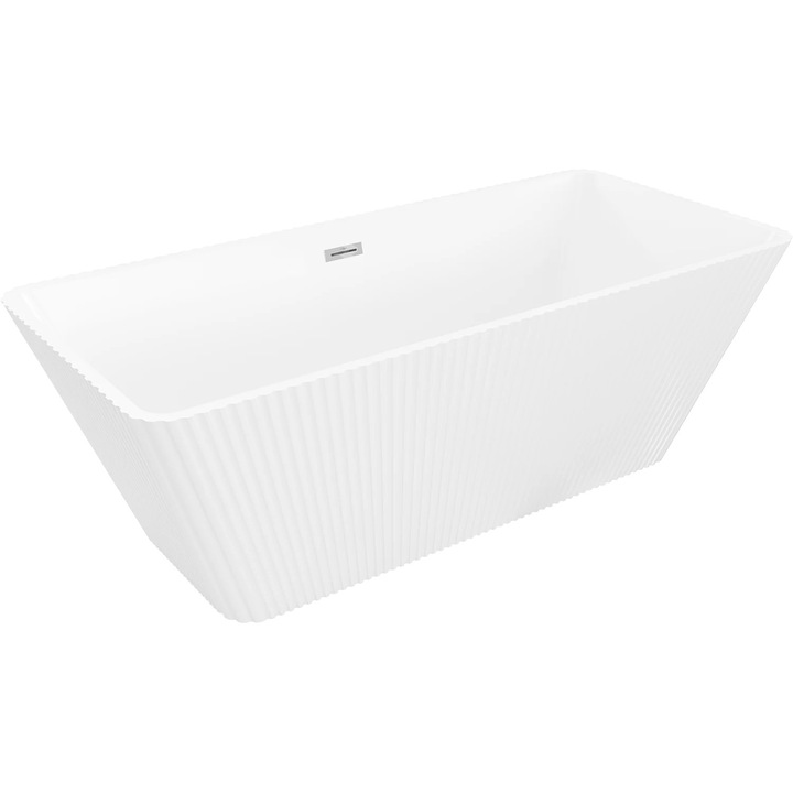 Mexen Tava cada freestanding canelata 170 x 75 cm, alba, preaplin crom - 52851707500-01