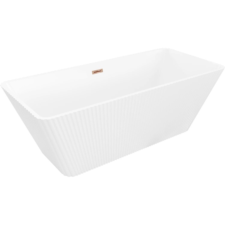 Mexen Tava cada freestanding cu caneluri 170 x 75 cm, alba, preaplin roz auriu - 52851707500-60